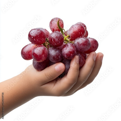 Child's hand cradles dewy grapes, auspicious harvest imagery, symbolizing Diwali prosperity and magical Sukkot bounty photo