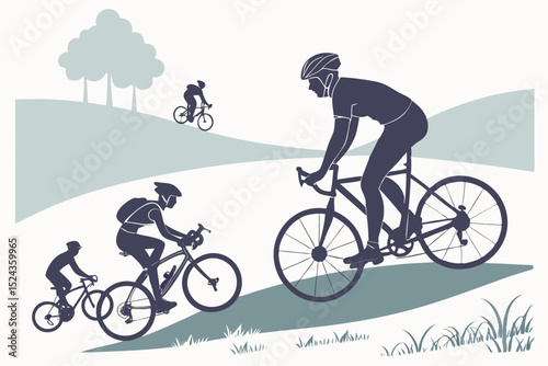 Cycling Silhouettes – Bicycle Riders and Athletes in Motion Vector Illustration

