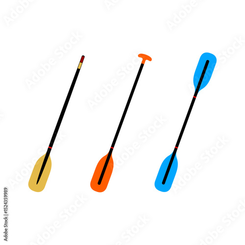 Set of Rafting Boat Paddles in Three Different Styles – Adventure Sports Equipment, Outdoor Water Activity Gear, Kayaking and Canoeing Icon Collection