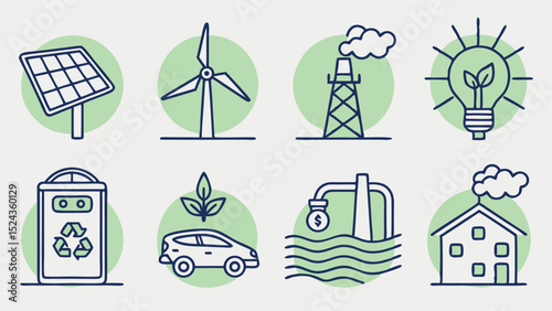 Isolated Transparent Background Vector Set for Renewable Energy with Biomass Icon  