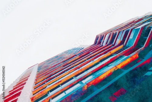 Rainbow-tinted skyscraper ascends into pastel skies, embodying urban whimsy and architectural dreams during the Kaleidoscope Festival