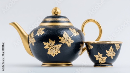Baroque ebony teapot with golden filigree leaves, symbolizing elegance of Samhain tea rituals and Sunflower Festival gatherings