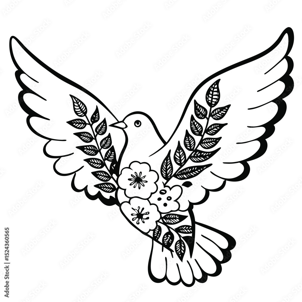 Obraz premium Elegant Dove with Floral Wings Peace Vector for Peace Day international day of peace symbolic dove peaceful bird 