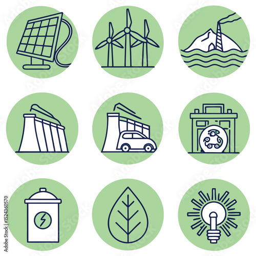 Electric Car Charging Station Vector Icon Set with Green Blue Palette for Industry Use  