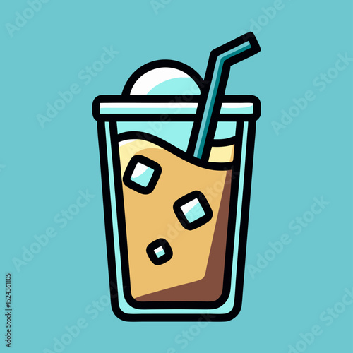 Iced Coffee Drink in Disposable Cup with Straw