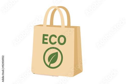 Eco-friendly paper bag with leaf symbol in simple design  