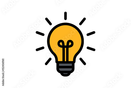 Light bulb icon glowing with rays in modern graphic design  
