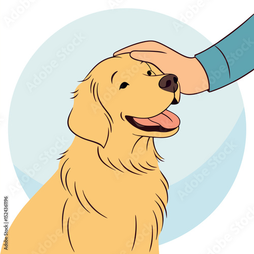 Clean Lines Vector Illustration of a Golden Retriever and Human Hand Bond  