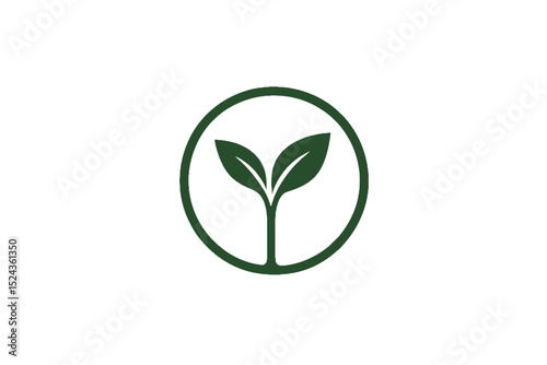 Green sprout icon with leaves enclosed in a circular design  