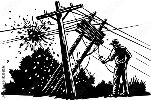 Electricity Pole Damaged, Power Outage, Electrical Hazard, Line Worker Safety