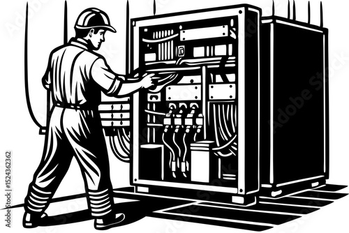 Electrician Inspecting Electrical Panel Industrial Electrical Maintenance