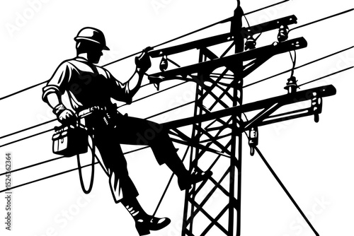 Electrician Working on High Voltage Power Lines