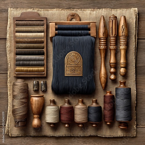 Ethnic handmade setup with weaving goods high resolution picture