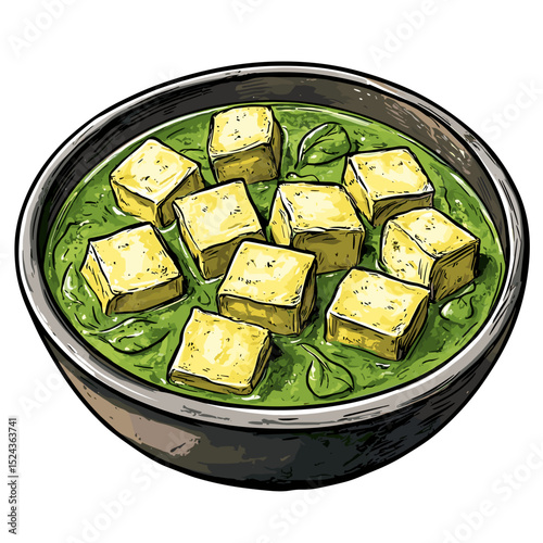 Palak Paneer Spinach Curry with Paneer Cubes and Cashews