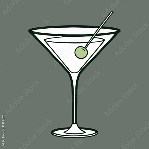 Martini Cocktail Illustration: Olive, Glass, Drink