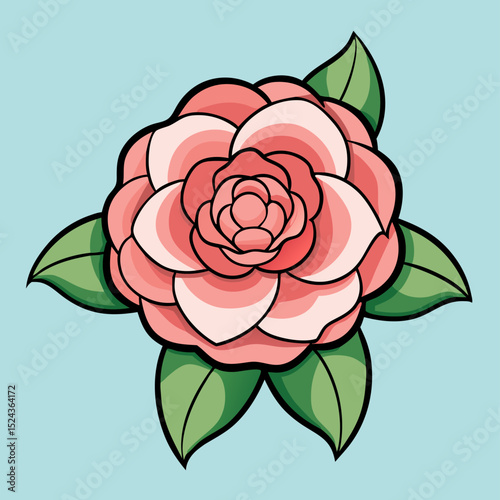 Pink Camellia Flower Tattoo Design Illustration