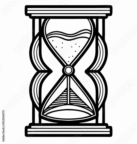 Ornate Line Art Hourglass Design, Time Management Symbol