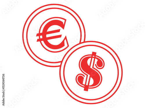 Red Euro and US Dollar Symbols on White Background,  Euro and a US dollar symbol, both in bold red outline on a plain, Euro, Dollar, Currency, Exchange, Finance, Business, Money, Investment, Red, Whit