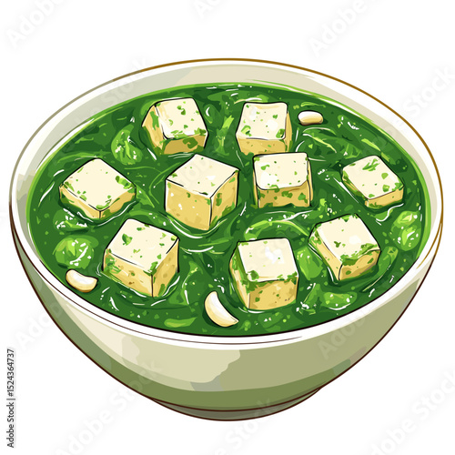 Palak Paneer Spinach Curry with Paneer Cubes and Cashews