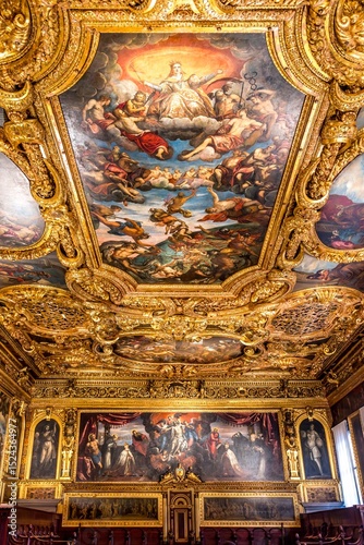 Venice, Italy - February 6, 2025: Chamber of the Great Council (Sala del Maggior Consiglio) in the Doge's Palace (Palazzo Ducale) in Venice, Italy