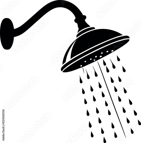 Konstfotografi Showerhead with Water Drops and Floral Design, Elegant black and white silhouett