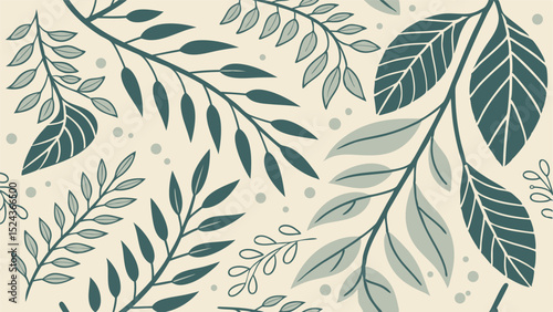 Organic Leaf Motif Vector Pattern with Dense Airy Composition and Muted Green Palette  