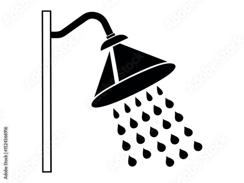 Showerhead with Water Drops and Floral Design, Elegant black and white silhouette of a decorative showerhead with water droplets, water, shower, spray, droplets, plumbing, bathroom, hygiene, home , el