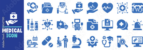 Comprehensive collection of blue medical icons healthcare symbols