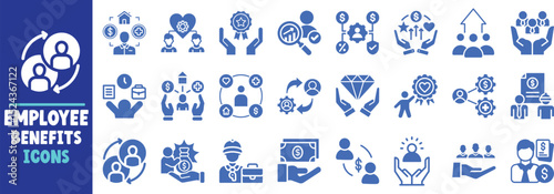 Comprehensive employee benefits icons healthcare wellness retirement