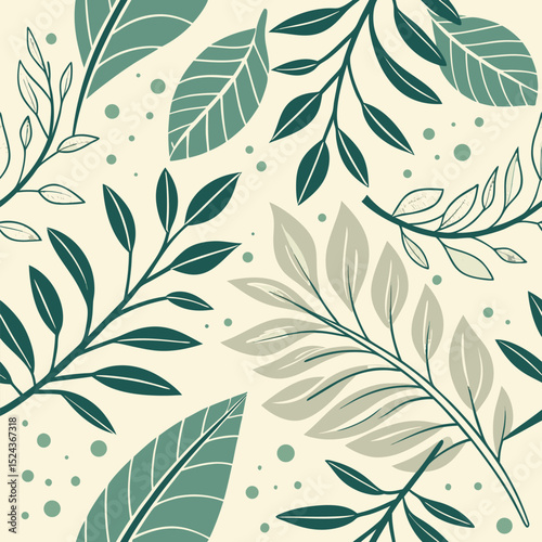 Stylized Leaf Motif Vector Pattern with Muted Colors and Perfectly Tileable Layout  