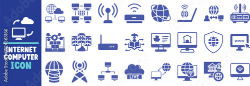 Internet computer network technology icons global online