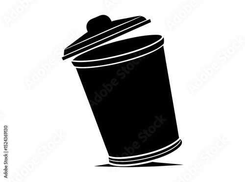 Vector illustration of a filled trash can with open lid, Open trash can silhouette against a plain background, Trash Can with Waste Bag, trash can, garbage can, waste bin, disposal, sanitation, icon.