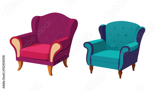 Luxurious purple leather armchair, comfortable and elegant, isolated on a white background for your interior design