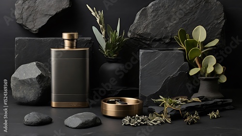 Elegant sleek gunmetal perfume flask luxury fragrance modern chic