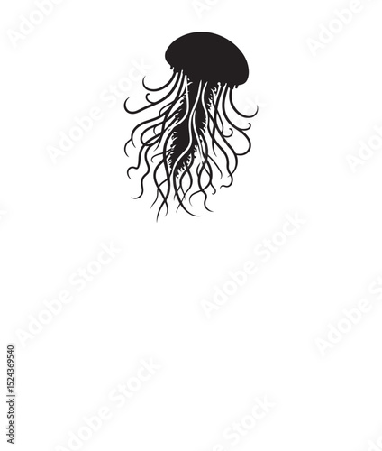 Silhouette vector of a jellyfish, isolated on a white background