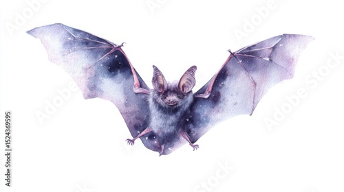 Cute Flying Bat Watercolor Illustration with White Background – Fantasy Wildlife Art