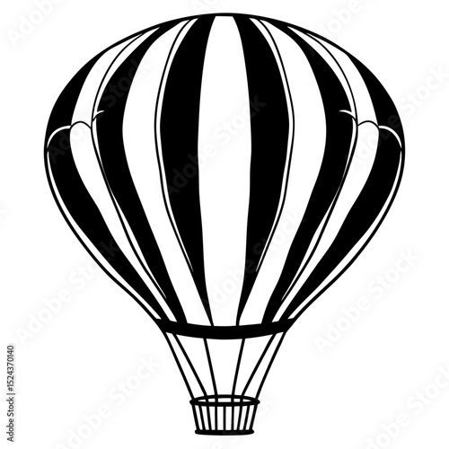 Hot Air Balloon Vector Illustration Black and White Graphic Design