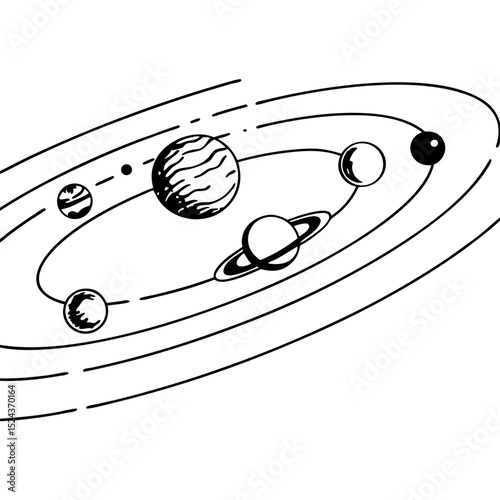 Solar System Planets Vector Illustration Black and White Design