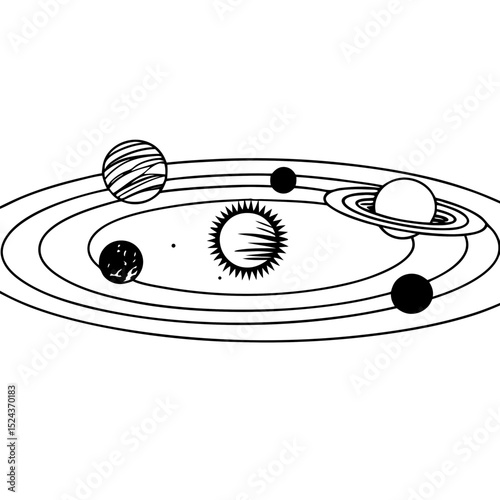 Planets and Sun Vector Illustration Solar System Graphic