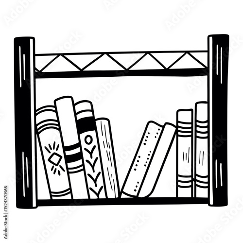 Bookshelf with Books Doodle Vector Illustration