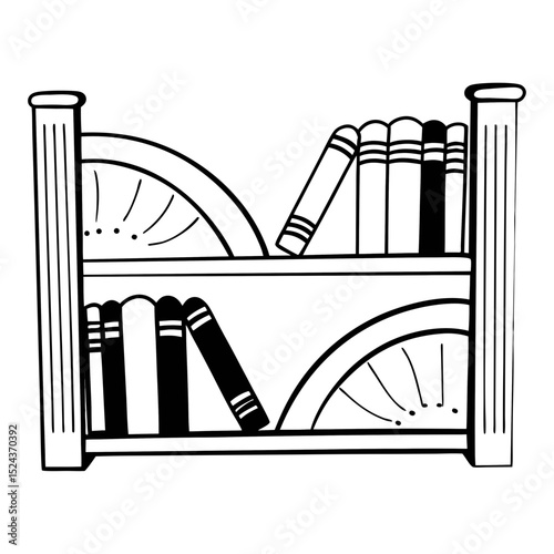 Bookshelf Vector Illustration Black and White Books and Decor