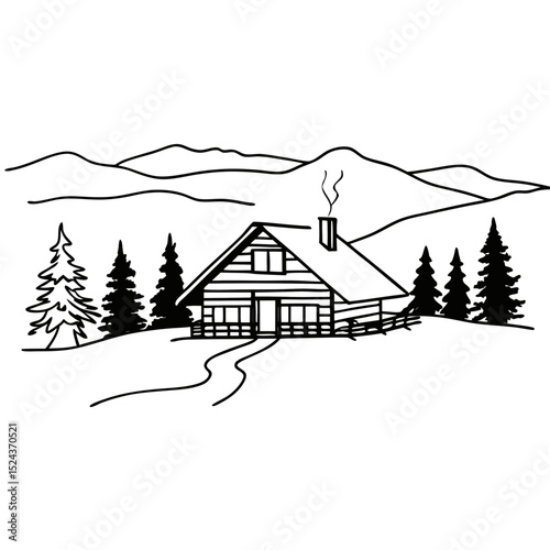 Mountain Cabin Vector Illustration Nature Landscape Design