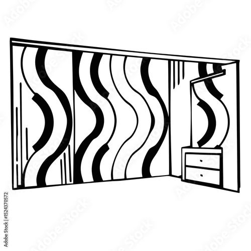 Modern Interior Design Black and White Vector Illustration
