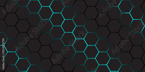 Abstract Futuristic Green Neon Hexagon Tech Grid Vector Gaming Background. 