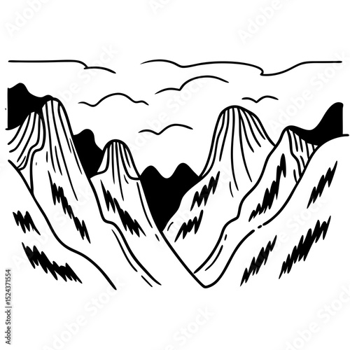 Monochrome Mountains Vector Landscape Illustration Design