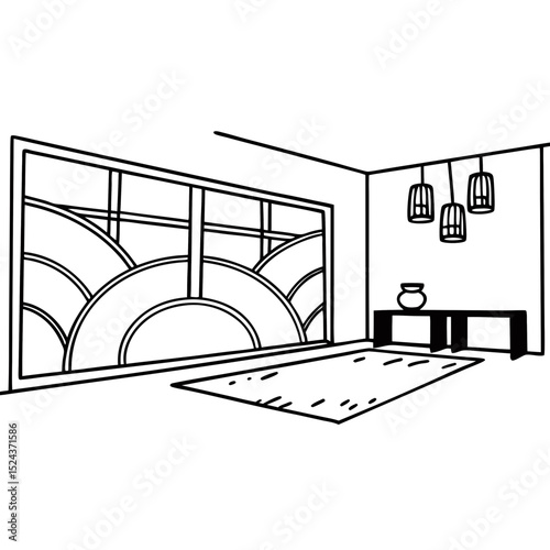 Minimalist Interior Vector Home Decor Line Art Illustration