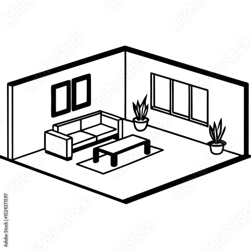 Isometric Living Room Illustration Vector Minimalist Interior Design