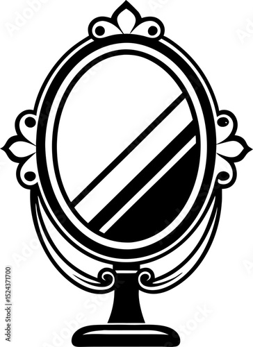 Mirror vector line art black and white , white background 