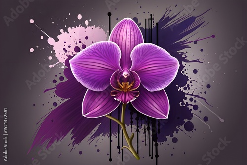 Elegant Purple Orchid with Abstract Splatter Background for Modern Design Projects