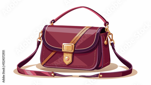 A stylish crossbody bag in deep burgundy rests on a white surface. The gold hardware glimmers. Compact, lightweight, and practical, it captures effortless street fashion with European charm.
